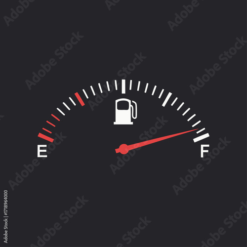 Fuel Gauge, Fuel indicators gas icon isolated on white and black background, Dial of measurement, Petrol level, Indicators on dashboard in auto. Vector