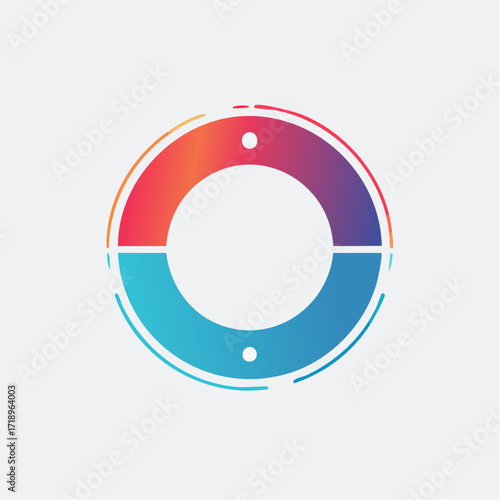 Modern circular infographic element divided into two colorful gradient sections on a light gray background.