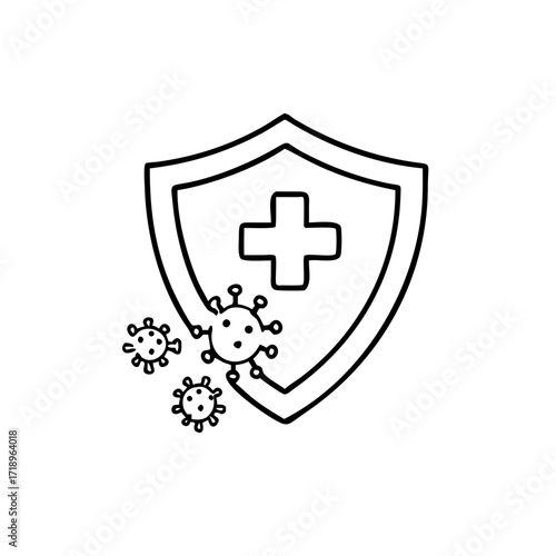 immune from flu germ icon in line style, virus protection vector isolated on white background, hygiene shield, bacterial prevention, immune business concept,