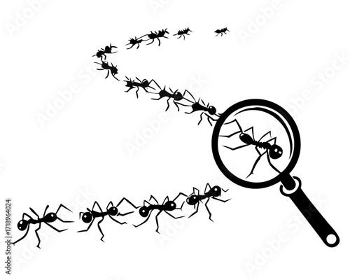 Magnifying glass with marching ants over white background. Vector icon illustration.