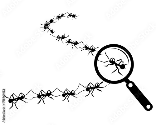 Magnifying glass with marching ants over white background. Vector icon illustration.
