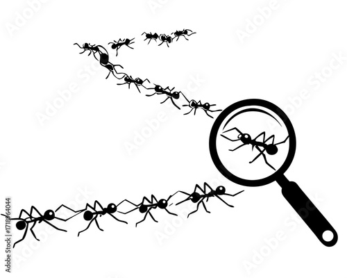 Magnifying glass with marching ants over white background. Vector icon illustration.