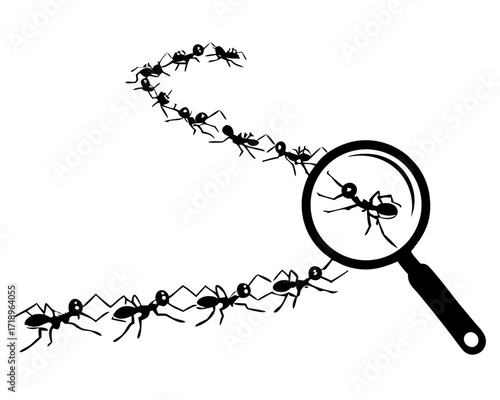 Magnifying glass with marching ants over white background. Vector icon illustration.
