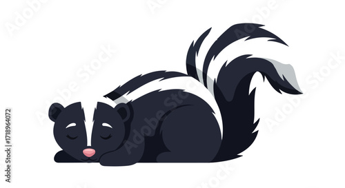 Peaceful slumber: Cartoon skunk peacefully napping in a serene black and white composition
