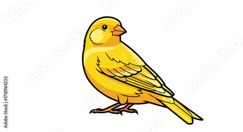 Illustrative depiction of a canary bird standing gracefully in profile with vibrant plumage and distinctive features against a plain background