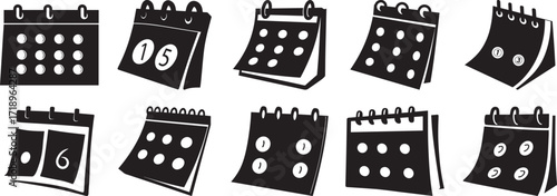 A set of calendar silhouette vector, black and white silhouette vector illustration