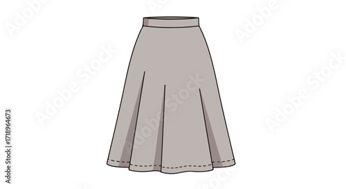 Elegant flared skirt illustration in neutral tone, ideal for fashion design and apparel visualization providing a simple yet stylish design concept