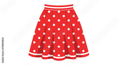 Whimsical red polka dot skirt with a playful and vibrant flair evokes a sense of carefree style and fashion accessory reminiscent of vintage charm