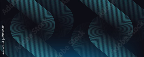 Dark blue abstract background with glowing circle lines. Geometric stripe line art design. Modern shiny blue diagonal rounded lines pattern. Futuristic technology concept. eps10