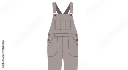 Illustration of retro bib overalls with pockets and suspenders, reminiscent of vintage workwear fashion and agricultural attire creating a sense of