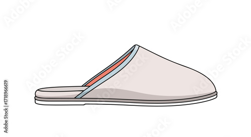 Comfortable indoor footwear illustration showcasing a cozy slipper design with soft colors and simple lines expressing relaxation and ease of use