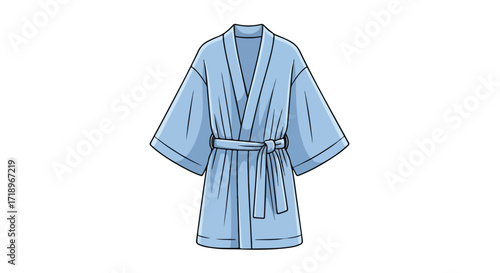 Soft blue robe illustration, a symbol of relaxation and home comfort isolated on a clean white background offering a tranquil aesthetic suitable for