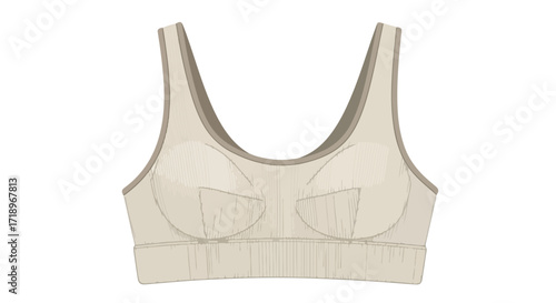 Neutral athletic bra illustration offering comfort and support for active lifestyles and everyday wear showcased on a white background