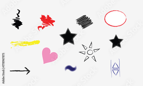 Hand drawn sketches with various shapes and symbols concept for design