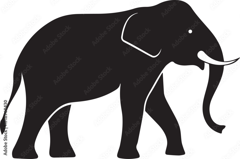 Fototapeta premium Black and white elephant silhouette vector illustration flat design