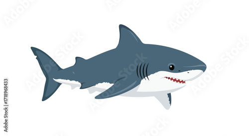 Cartoon depiction of a great white shark swimming in the ocean, showcased in vibrant colors for children and animal lovers alike