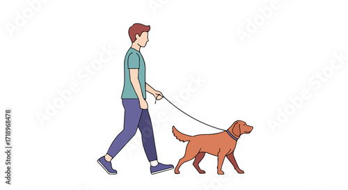 A man and his loyal dog enjoy a walk together under a bright sunny day casting no shadows illustrating companionship