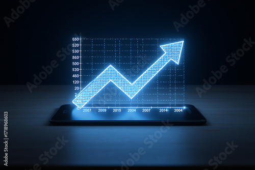 Glowing Blue Graph with Upward Trend on Tablet Screen
