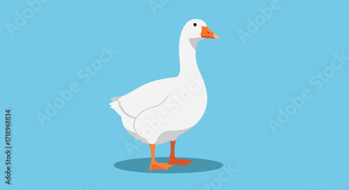 Stylized white goose standing gracefully on a plain light blue background highlighting its simple and elegant design in a cartoon style illustration