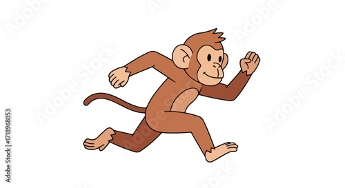 Animated primate escapade: Cartoon monkey sprinting against blank backdrop, illustration full body view cartoon playful character running quickly