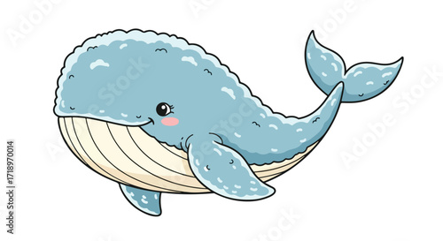 Charming cartoon whale illustration with a whimsical style and soft pastel colors perfect for children's content, emphasizing cuteness and marine life