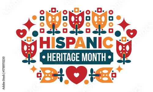 National Hispanic Heritage Month in September and October. Hispanic and Latino Americans culture. Celebrate annual in United States. Poster, card, banner and background. Vector illustration