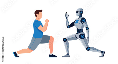 Human and Robot Exercising Together in Identical Lunges, Promoting a Concept of Fitness Technology