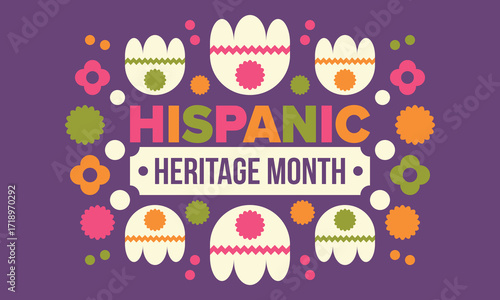 National Hispanic Heritage Month in September and October. Hispanic and Latino Americans culture. Celebrate annual in United States. Poster, card, banner and background. Vector illustration