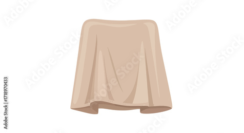 Elegant beige fabric draping dynamically creating gentle folds on a white backdrop for textile design