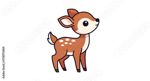 Captivating cartoon fawn standing gracefully on a white background, radiating forest cuteness and innocence perfect for children's illustration or