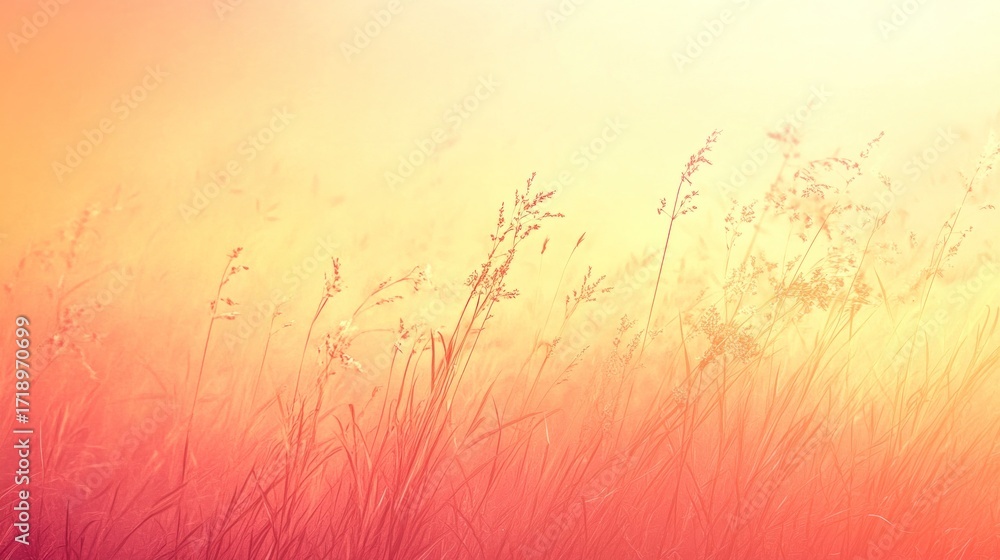 Obraz premium A soft gradient background transitioning from deep coral to warm yellow, giving the appearance of a rising sun or a soft summer breeze, creating a soothing and calming effect