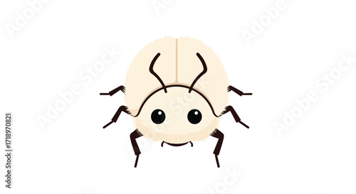 Adorable cartoon ivory beetle with expressive eyes and delicate legs on a pristine white backdrop, perfect for children illustrations and