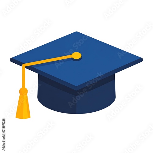 Isometric Illustration of a Navy Blue Graduation Cap with Gold Tassel - Academic Achievement Symbol