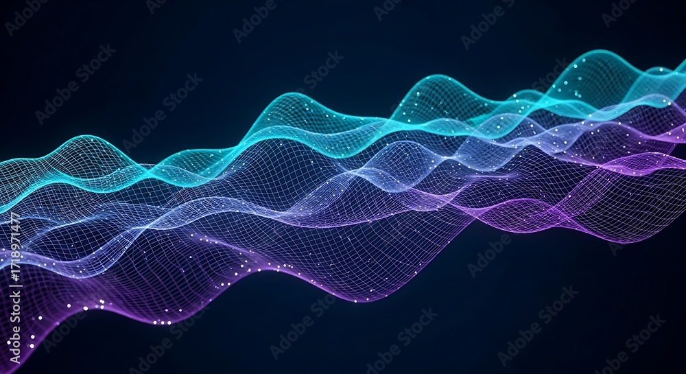 Fototapeta premium Floating Mesh Gradient Waves in Neon Cyan and Violet Glow 