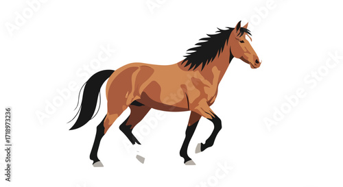 Graceful digital illustration of a chestnut horse in motion, showcasing a stylized design against a simple white backdrop, creating a striking