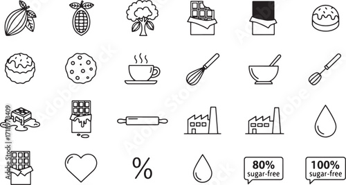 Illustration of collection of chocolate and baking icons isolated on white background