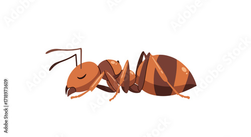Illustration of a cartoon ant, resting quietly on a white surface, with soft brown and orange hues, exuding a sense of peacefulness and simplicity