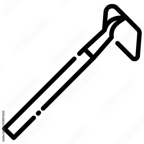 Line art illustration of a garden hoe tool.