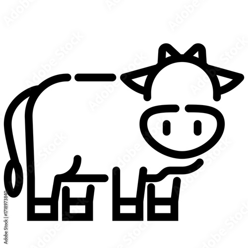 Simple line art style cow icon.