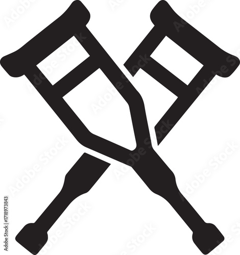 Crossed crutches black and white silhouette vector illustration flat design