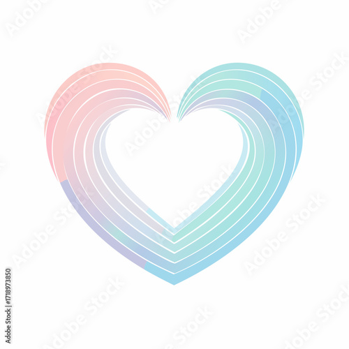 A stylized heart shape formed by flowing, layered lines in pastel shades of pink, blue, and green.