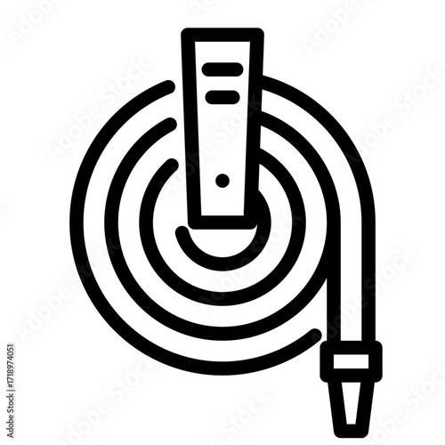 Coiled fire hose with nozzle attached ready to use.