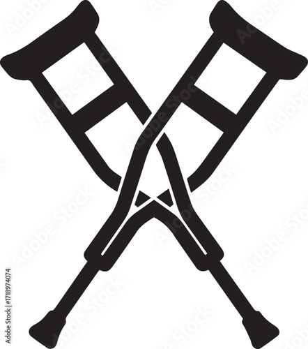 Crossed crutches black and white silhouette vector illustration flat design