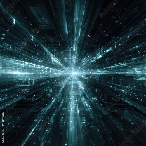 Abstract digital tunnel, teal & white