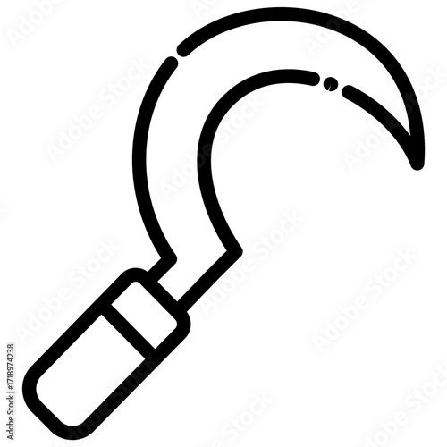 Black and white line drawing of a sickle.