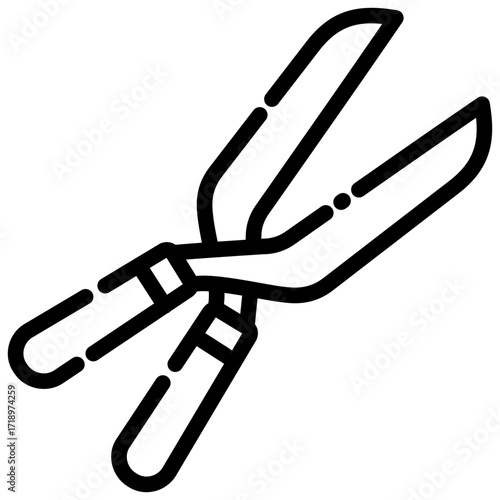 Simple black and white icon of hedge shears.