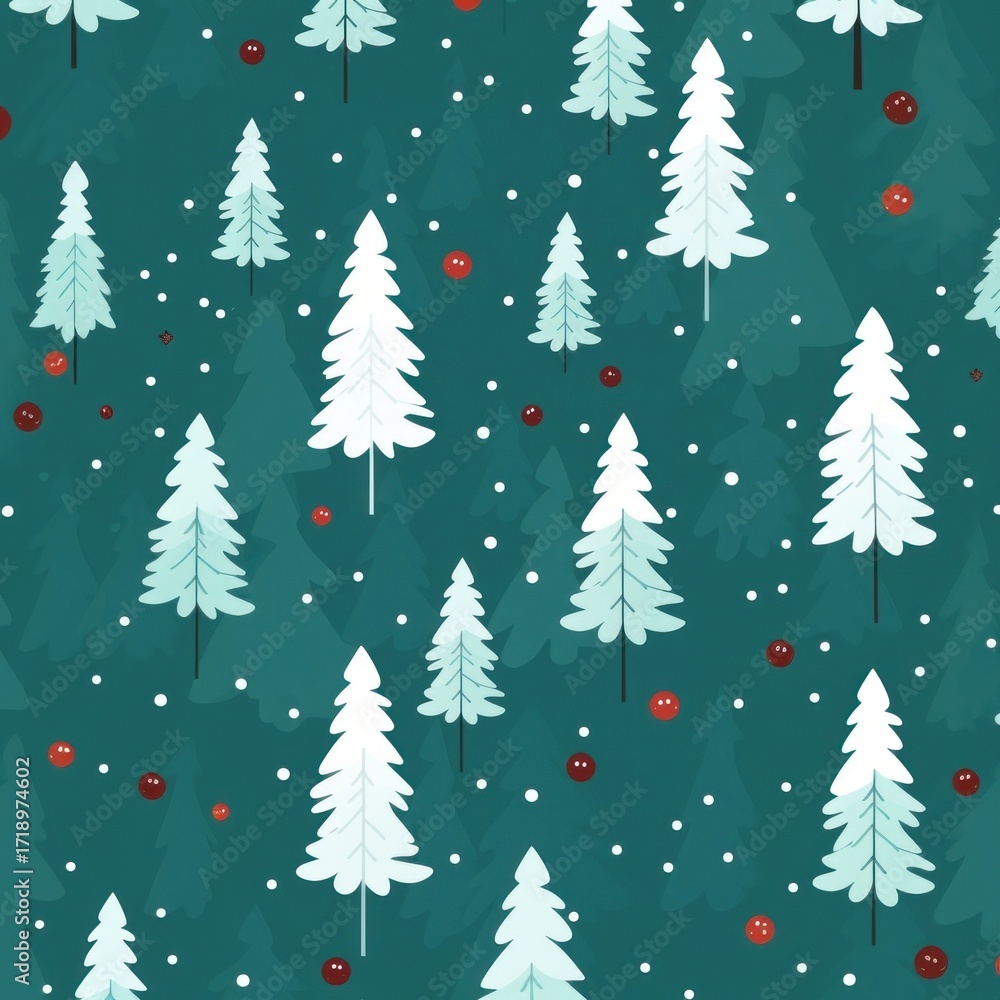 Obraz premium Green christmas trees backgrounds pattern snow.