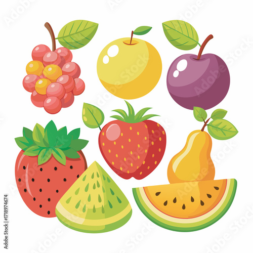 Colorful Cartoon Fruit Medley Fresh and Playful