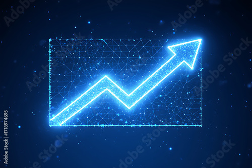 Neon Blue Zigzag Arrow Representing Financial Growth