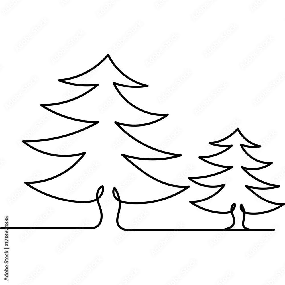 Fototapeta premium Christmas Tree One Line Drawing